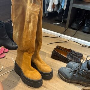 Free People Camel Suede Over-the-Knee Platform Boots